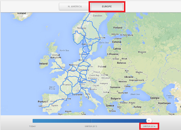 karta supercharger network tesla evropa 2014