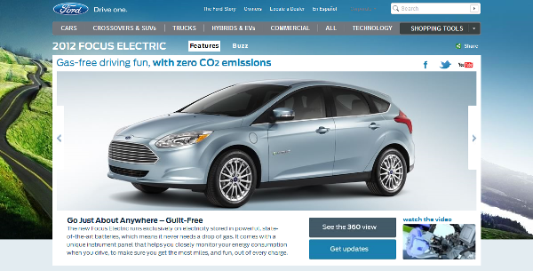 Интернет страницата на Ford Focus Electric